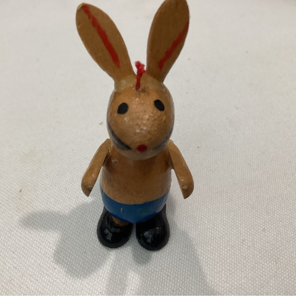 Vintage Hanging rabbit Erzgebirge? 1950’s painted wood 2.5”s H